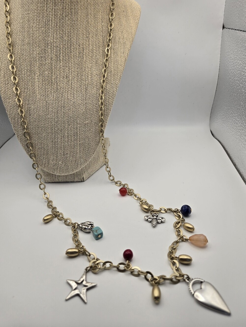 NWT Chico's Charm Necklace Long Multicolor Beads Bee Ladybug Heart Star Whimsy